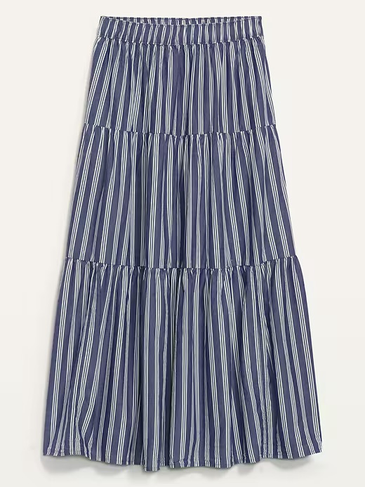 Old Navy Blue And White Striped Tiered Midi Skirt